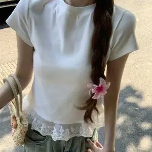 라운드티셔츠 여성티여름반팔 여성여름티예쁜면티 데이트 밑단 티셔츠 여성