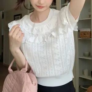 반팔티셔츠 여자반팔 여성반팔티 여성 여성여름티셔츠 니트 반팔티 프릴 여름