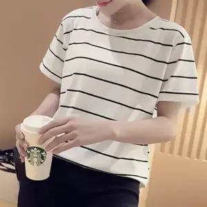 ( )여자여름티셔츠 루즈핏티셔츠 스트라이프 여성여름티셔츠 여성반팔 여성흰반팔티