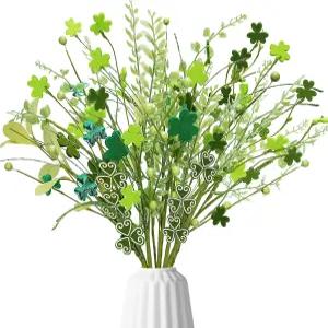 MHMJON 8개 세인트 패트릭 데이 브랜치 장식 16.9인치 인조 샴록 플라워 홈 파티 테이블 꽃병 아일랜드
