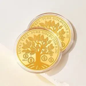 [비앤비골드][가죽케이스증정] 24K 황금 행운나무 순금코인 0.2g