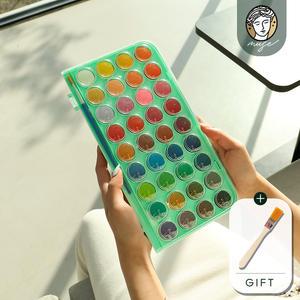 [+평붓] 뮤즈 36색 고체형 팔레트 수채물감+워터붓 / 팔레트&물감&붓세트 워터컬러 고체 화방용품