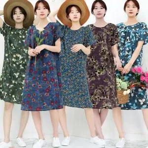 여름 시원한 아사면 레이온 반팔원피스 쿨 인견원피스 빅사이즈 홈웨어 엄마옷 여성잠옷