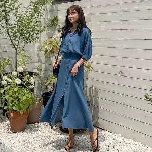 [시크릿라벨] 플레어데님셔츠롱원피스