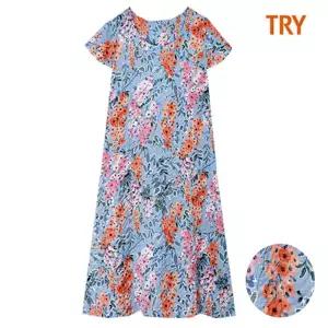 홈란쥬 트라이 여성 써커 나염 반팔 원피스 잠옷 J05