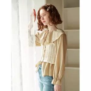 와이드 러플 리본 블라우스