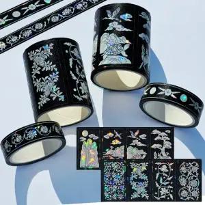 전통 홀로그램 자개 마스킹테이프 스티커 타입 4종    DIY 다꾸 다이어리 마테 한국기념품 자개