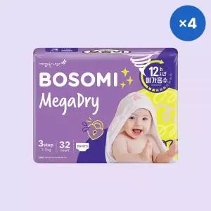 보솜이 메가드라이 아기 기저귀 팬티 중형 공용 32개입 4팩 MNS
