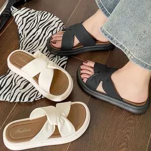 여성 슬리퍼 크로스오버 샌들 경량 쿠션 발편한 X스트랩 실외 실내화 2색상