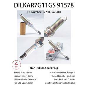 4pcs 원래 NGK 이리듐 점화 플러그 DILKAR7G11GS 91578 Accord 24L Odyssey OE 12290-5A2-A01의 일부 모델