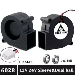 Gdstime-DC 원심 송풍기 팬 60mm 60x28mm 12V 24V 브러시리스 쿨러 6028 6cm 더블 볼 슬리브 방열판 라디에