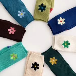 여성 골지양말 봄 자수 플라워 여자 장목 중목양말