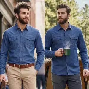 BL스판덱스 워크웨어 데님셔츠 워크웨어청남방 작업복