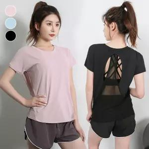 투홀 쿨링 포인트 반팔 여성스런 등쪽 요가복