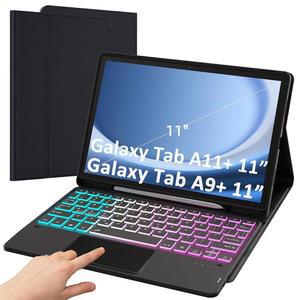 삼성 갤럭시 탭 A11+ 플러스 /A9 11인치 키보드 케이스: A9+ A11플러스용 3존 7색 백라이트 트랙패드 - 탈착식 스마트 터치패드 무선 폴리오 태블릿 커버
