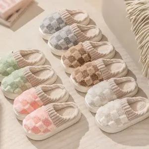 도톰 체크 털 실내화 슬리퍼 병원 사무실 남녀공용 따뜻한슬리퍼