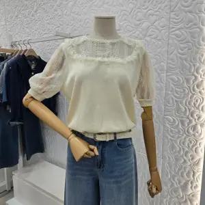 [샤틴]진주 배색 시스루 반팔 니트(S262K959)DG_DG