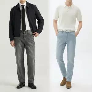 [화이트빌딩]남자 청바지 일자 슬림 스판 테이퍼드 빅사이즈 세미 연청 진청 블랙진