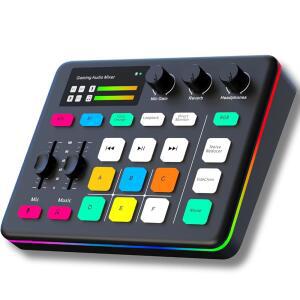 HOSONGIN 게이밍 오디오 믹서, 프로 프리앰프 인터페이스, 보이스 체인저 및 DJ 믹서 효과, 48V 팬텀 파워, 블루투스 RGB 라이브 사운드 카드로 스트리밍, 팟캐스트, 게임을 지원합니다