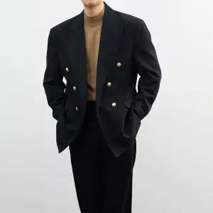 [시즌오프]더블 브레스트 금장버튼 울 정장 하객룩 자켓_5