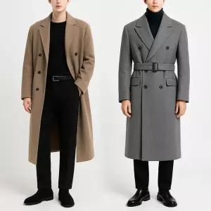 [디바옴므]갱카라 더블 롱 벨티드 로브 코트 정장 울혼용 싱글 모직 하프 정장