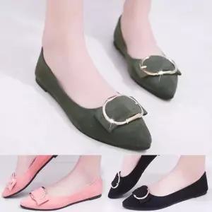 여자 모던 금장자식 스웨이드 4컬러 데일리 플랫슈즈