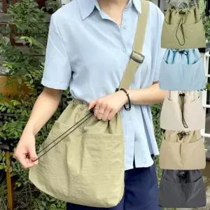 [다잇템]여자 경량 나일론 투포켓 드로스트링 크로스백