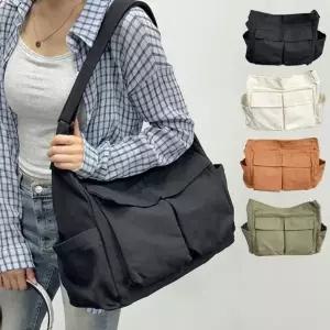 [다잇템]남자 여자 캔버스 포켓 조절 스트랩 넉넉한 크로스백