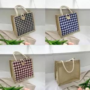 [다잇템]여자 데일리룩 포인트 하운드투스 체크 미니 캔버스 토트백