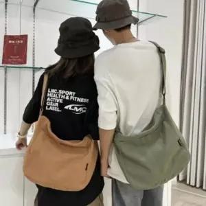 남자 여성 커플 데일리 여행 무지 크로스백 캔버스 에코 패브릭 천 백 가방 2color