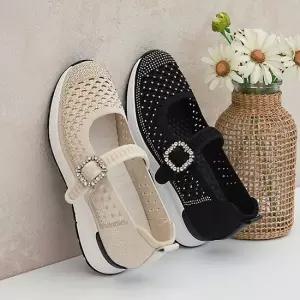 슈즈앤클럽 블링블링 큐빅 보석 니트 메리제인 단화 펀칭 스니커즈4cm