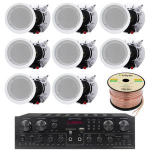 홈 시어터 시스템 키트, 4채널 1000와트 블루투스 수신기, 5.25인치 8Qt의 175W 인월 인실링 스피커 및 16 게이지 500피트. 스피커 지퍼 와이어 스풀 바이어