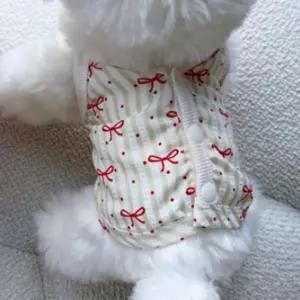 똑딱이 가디건 아이보리 1P 2XL 리본 강아지 나시티