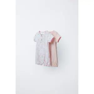 ZARA 플라워 일체형 파자마 2장 세트 - 로즈핑크