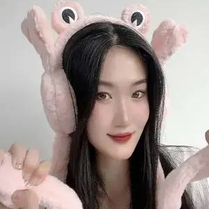 귀마개 움직이는 개구리 핑크 팔딱 보온 털 여성 왕 방한