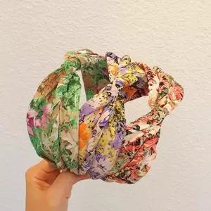 여자 와이드 꼬임 쉬폰 잔잔꽃 헤어밴드