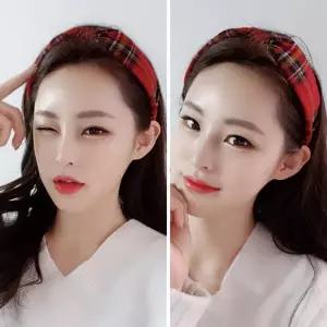 여자 트렌디 체크 와이드 얼굴소멸 헤어밴드