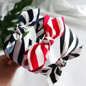 여자 스트라이프 리본 반다나 헤어밴드