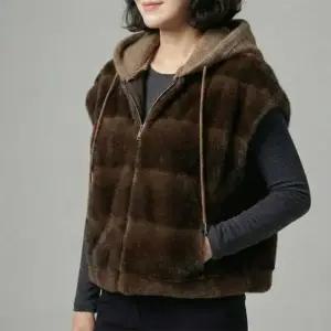 밍크 페이크퍼 후드 베스트 조끼 자켓 모자 탈부착