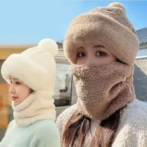 여성 안감 따뜻한 뽀글이 겨울 넥워머겸 겨울 모자 여자 겨울 여성 니트 벙거지모자 여성 벙거지모자 겨울