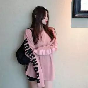 여성 데일리 소매 레터링 긴팔 티셔츠 캐주얼 쭉티 2색