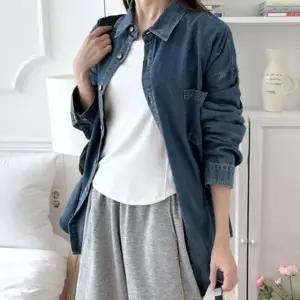 여성 오버핏 긴팔 남방 셔츠 여자 청남방 데님 셔츠 2색