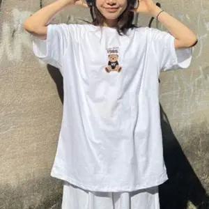 여성 오버핏 루즈핏 반팔 곰돌이 베어 프린팅 티셔츠