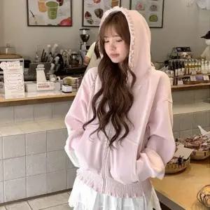 여성 프릴 핑크 후드 집업 HH-L40