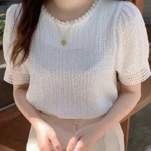 루즈핏 반팔 여성 여름 레이스 데일리 데이트 블라우스