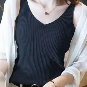 브이넥 골지 슬림 여름 여성 민소매