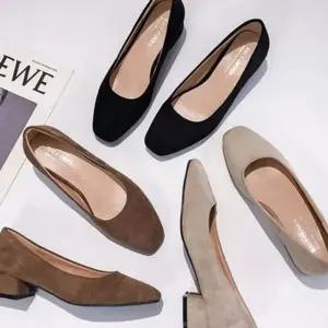 정장 여성 스웨이드 구두 펌프스 통굽 플랫