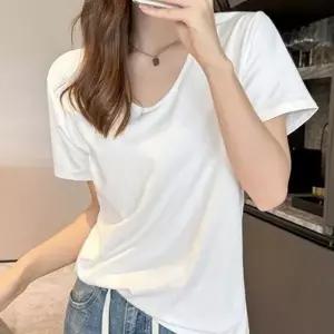 여성 U넥 루즈핏 반팔 티셔츠