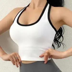 여성 배색 홀터넥 크롭 나시티 1P 크롭탑 여름 스포티 캐주얼 티셔츠