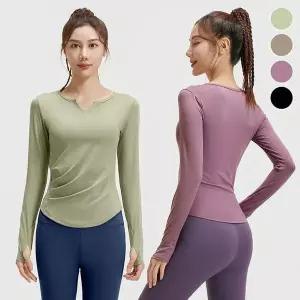 솔리드 브이넥 셔링 긴팔 요가복 ELC-1033